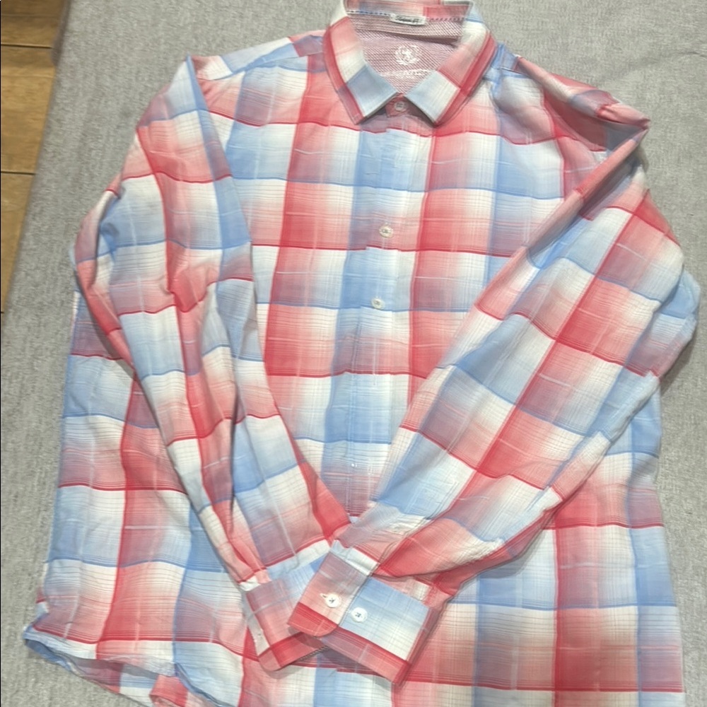 BUGATCHI Men Red and Blue Plaid Shirt